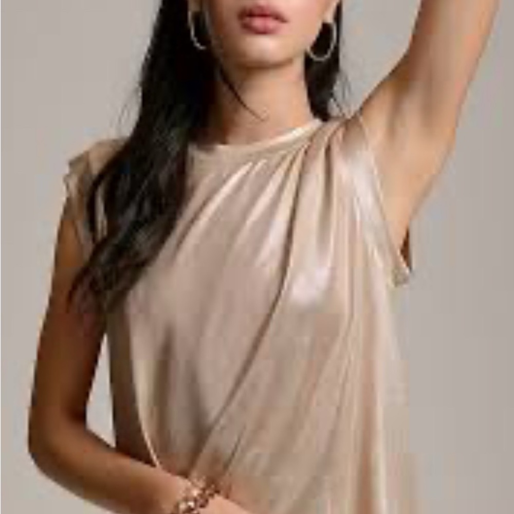 Anthropologie Porridge Shine Muscle Tee Elegant Sleeveless Top NWOT Rose Gold